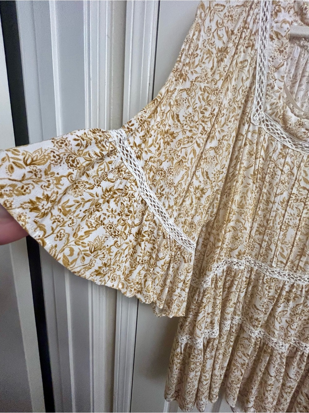 Free People Boho Floral Crochet Trim Tunic ~Dress in Mustard Ivory XL - Picture 5 of 9